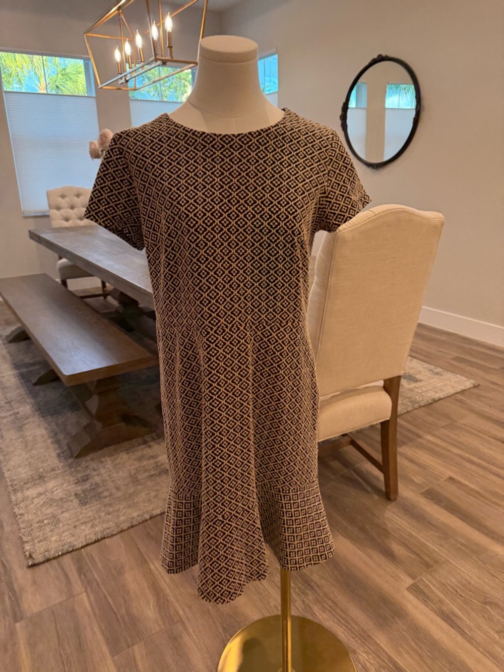 LOFT Navy & Beige Geometric Knit Midi Dress (in great condition!)